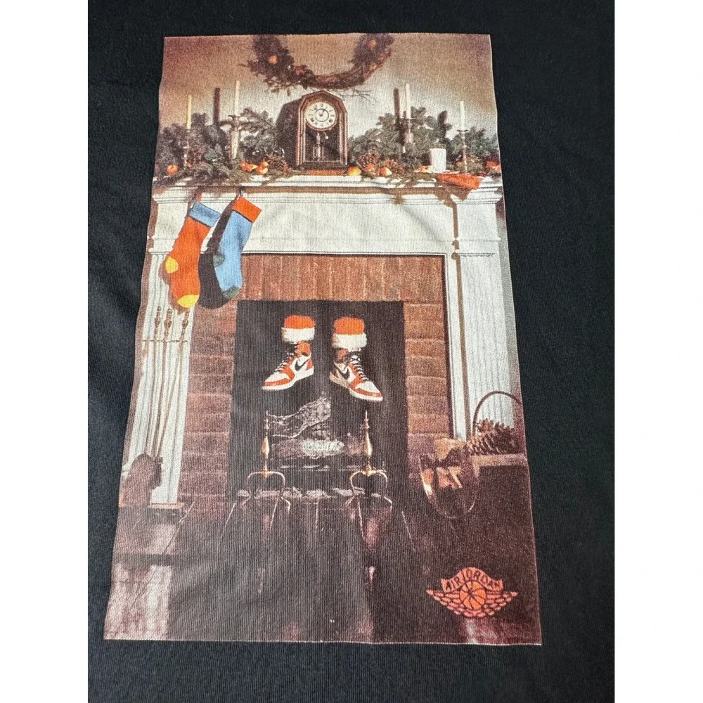 Jordan Mens Christmas Fireplace AJ1 Graphic T-Shirt Black 3XL CI1327-010